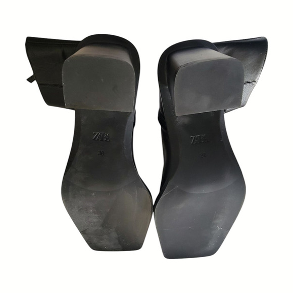 ZARA WOMAN LEATHER HIGH BLOCK HEEL ANKLE BOOTS BLACK - Made in Spain - Size 38 - Picture 7 of 9